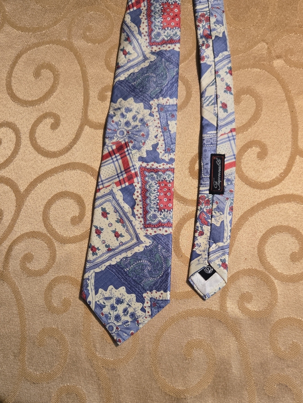 Faconnable Red, Blue & Cream Silk Paisley Tie